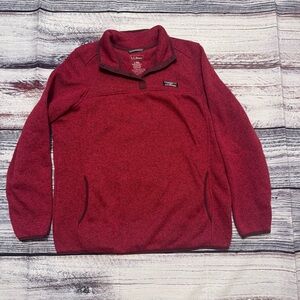 L.L.Bean Women’s Large Snap Fleece Pullover Sweater Red Marled